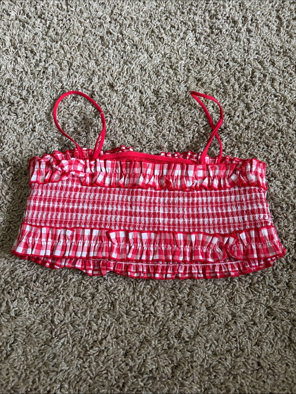Colsie Gingham Smocked Ruffle Crop Top - Picture 3 of 4